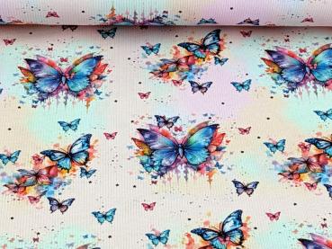 Eigenproduktion Rib Jersey Regenbogen Schmetterling auf Hellrosa